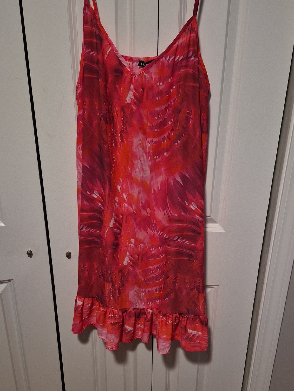 Boohoo Red and Pink Tie-Dye Slip Mini Dress